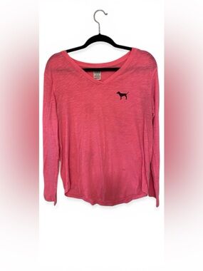 PINK Victoria's Secret Hot Pink V-Neck Long Sleeve Top